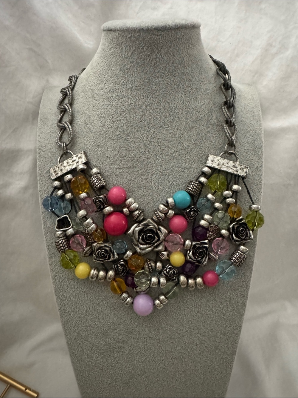 Boho Multi-Strand Statement Necklace & Matching Drop Earrings Set